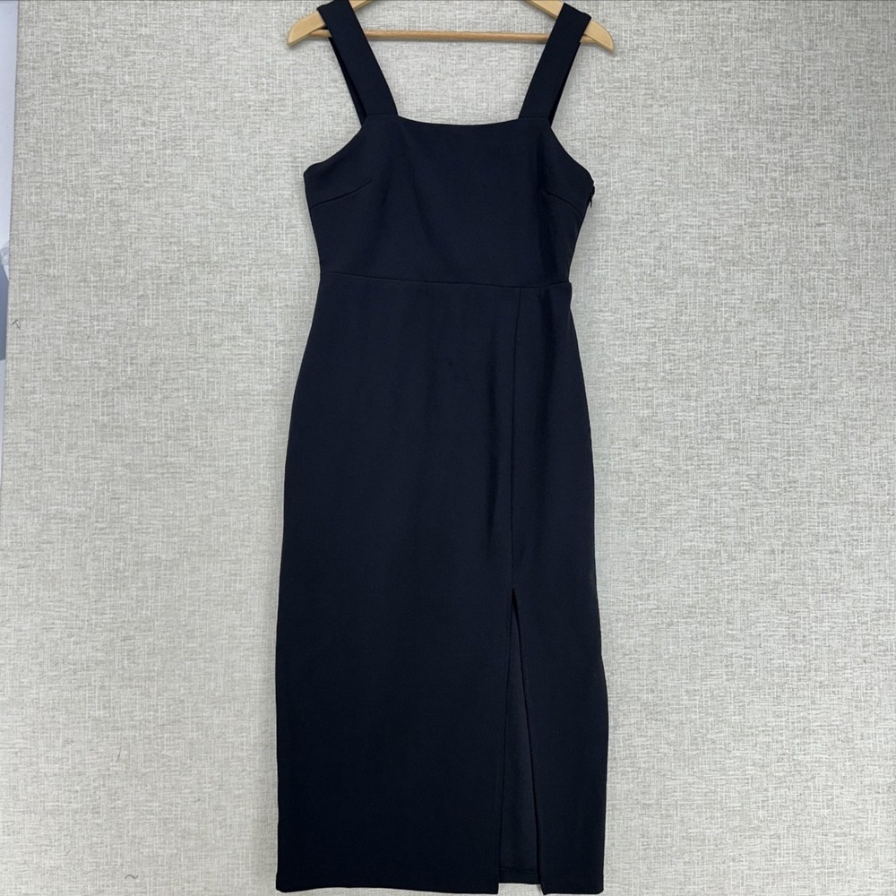 Petal + Pup Dress Womens 8 Black Square Neck Sheath Midi Side Slit Cocktail